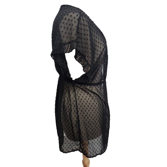 No Boundaries Beach Tie Front Kaftan Shirt Black Swiss Dot Large - Picture 4 of 6